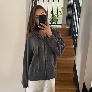 Vintage Grey Zip-Front Hoodie Jacket